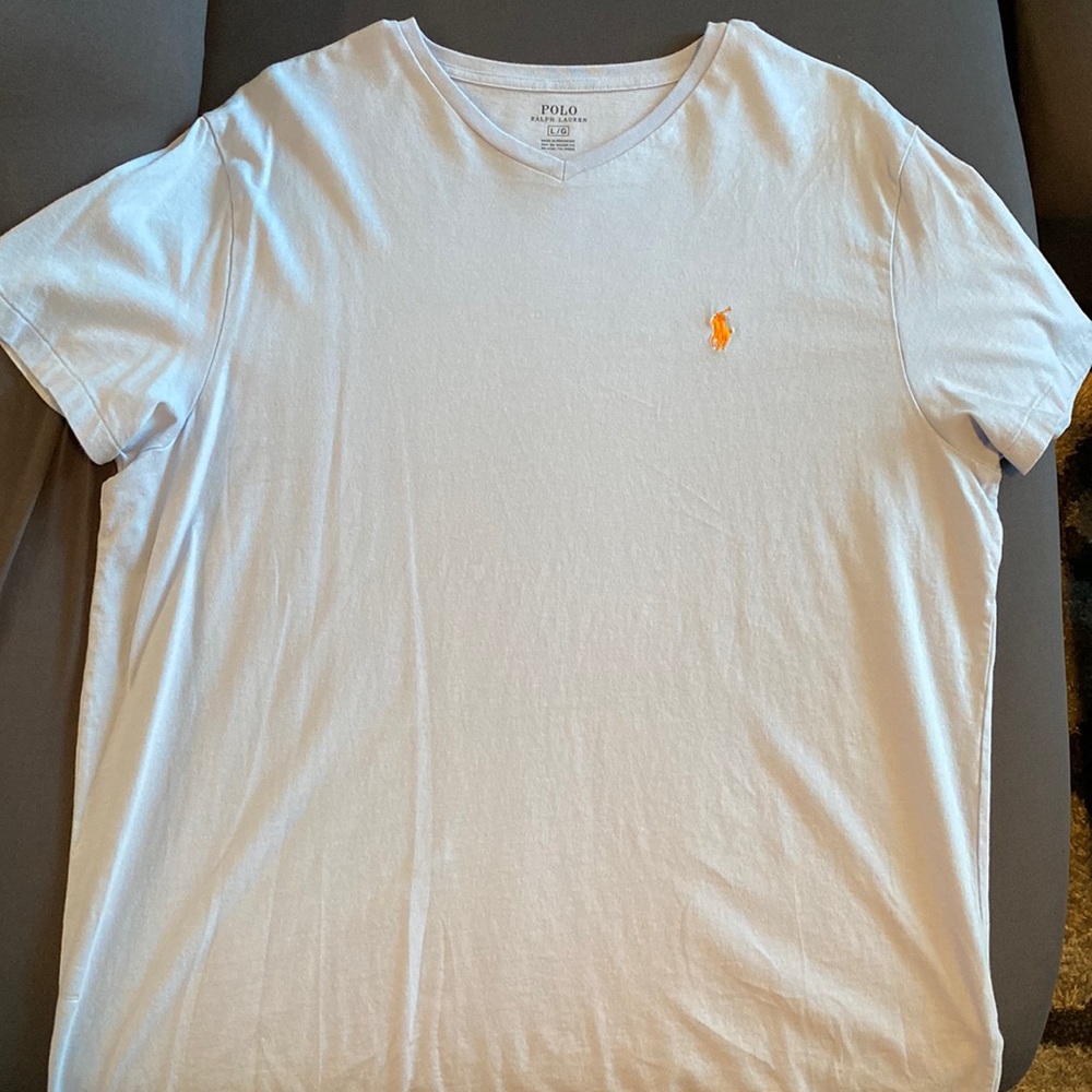 Polo Ralph Lauren V-neck size large light blue with orange polo